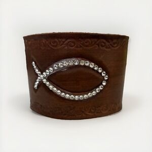 Swarovski Crystal Leather Custom Made Bracelet Cuff Christian Jewelry Jesus